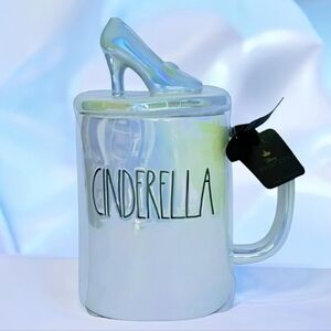 NEW Rae Dunn Disney Princess Cinderella iridescent mug with glass slipper topper